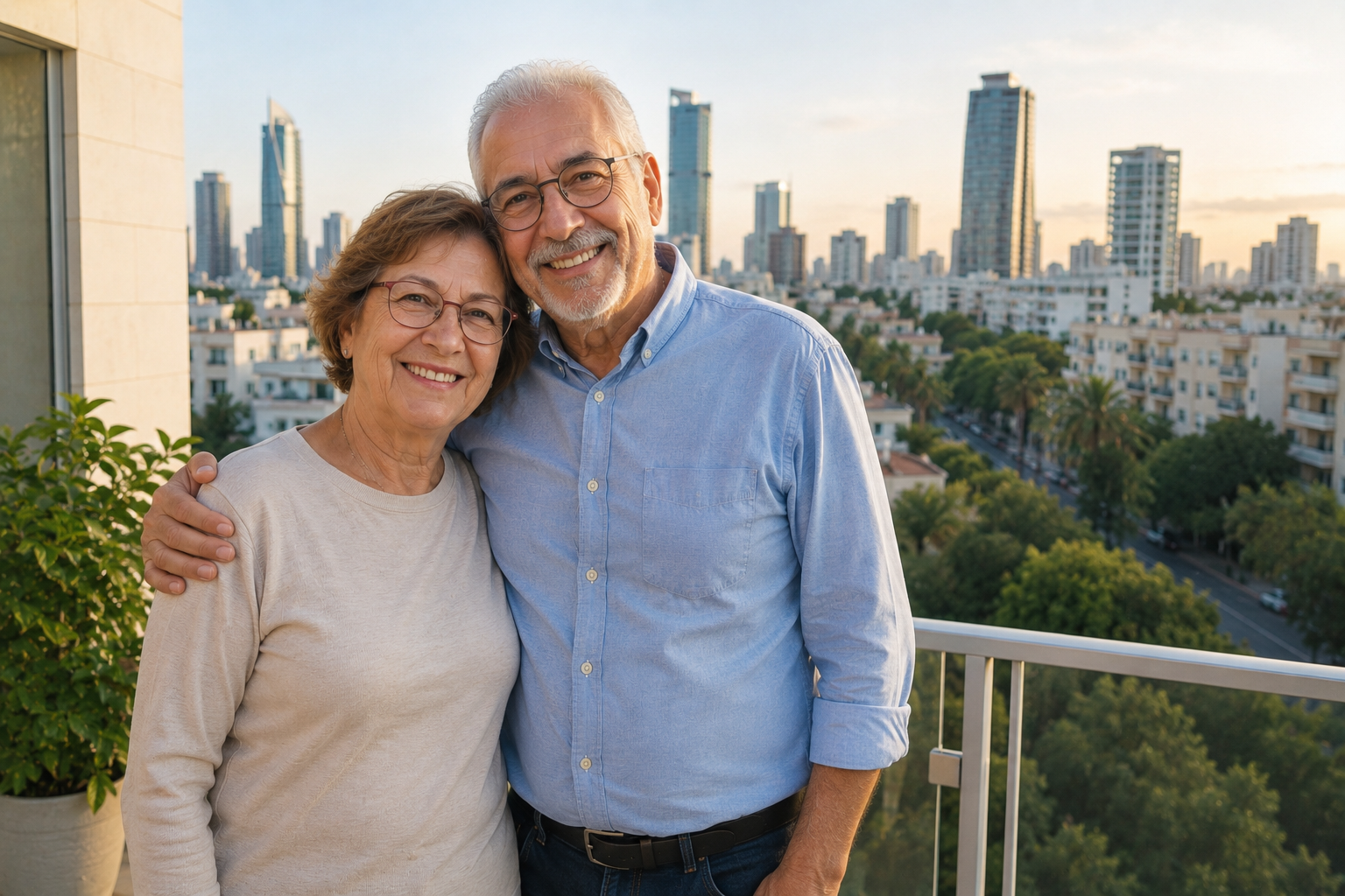 זוג גמלאים עולים בבלקון בישראל